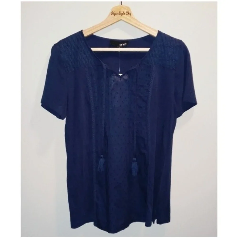 Erika Ophelia‎ Navy Blue Top Front Tie - Picture 4 of 6